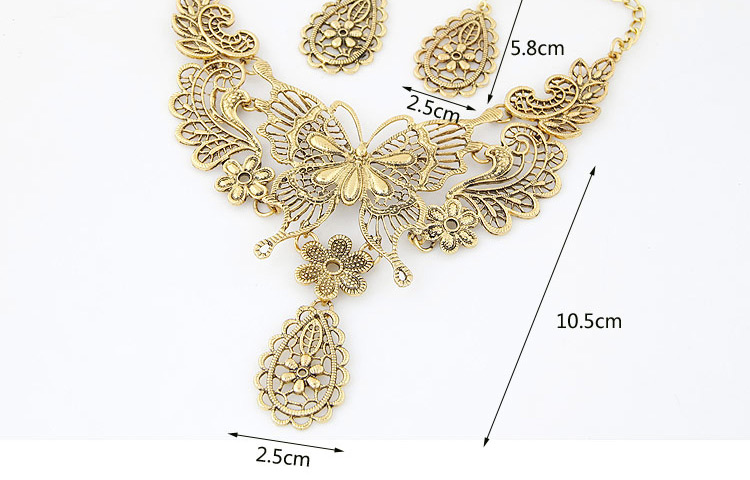 Vintage Silver Color Metal Butterfly Decorated Hollow Out Design Jewelry Sets,Jewelry Sets