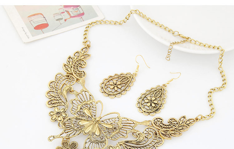 Vintage Gold Color Metal Butterfly Decorated Hollow Out Design Jewelry Sets,Jewelry Sets