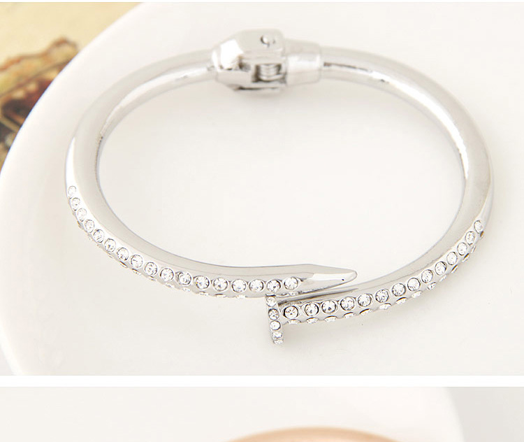 Fashion Silver Color Diamond Decorated Nail Shape Simple Bracelet,Fashion Bangles