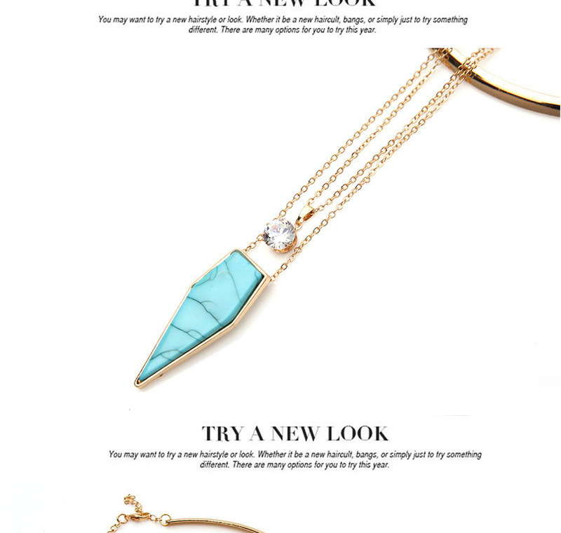 Exaggerated Gold Color+blue Triangle Shape Pendant Decorated Multilayer Necklace,Chokers