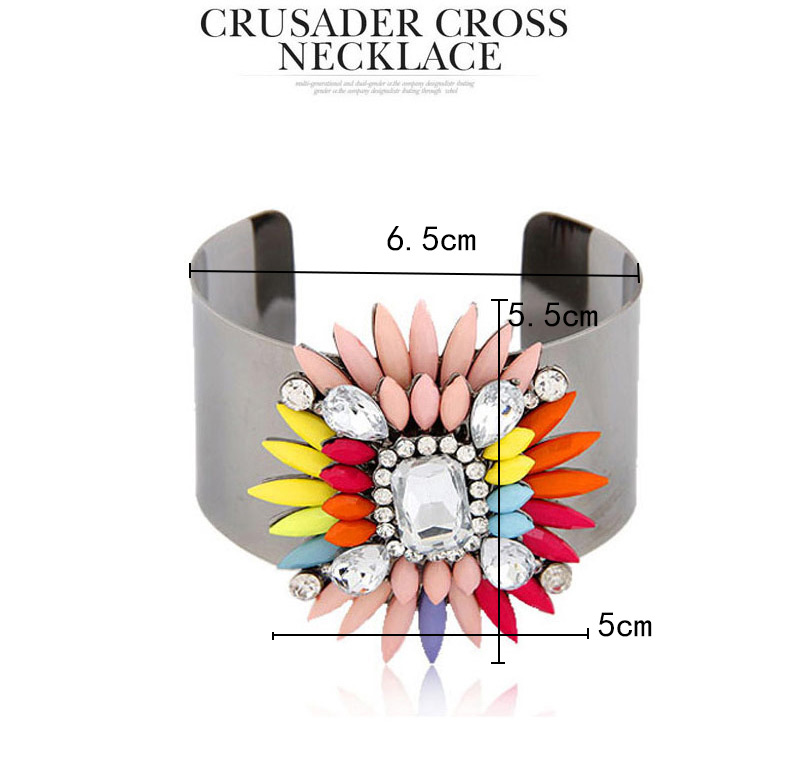 Exaggerated Multi-color Gometric Shape Gemstone Decorated Opening Bracelet,Fashion Bangles