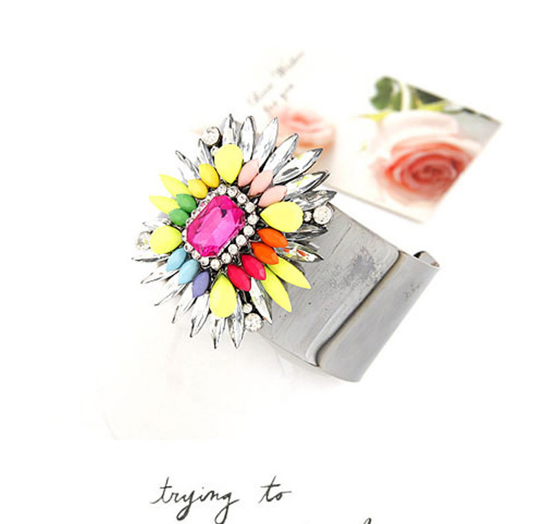 Exaggerated Multi-color Gometric Shape Gemstone Decorated Opening Bracelet,Fashion Bangles