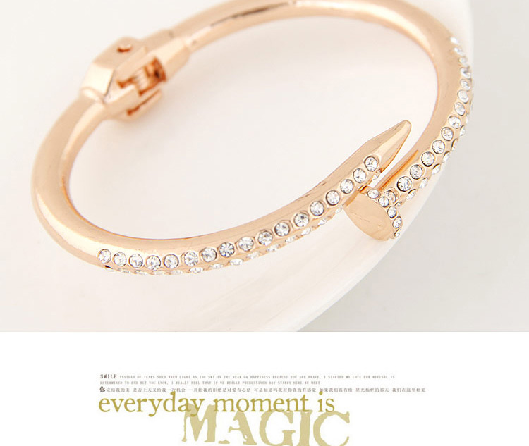 Exaggerated Gold Color Diamond Decorated Nail Shape Simple Bracelet,Fashion Bangles