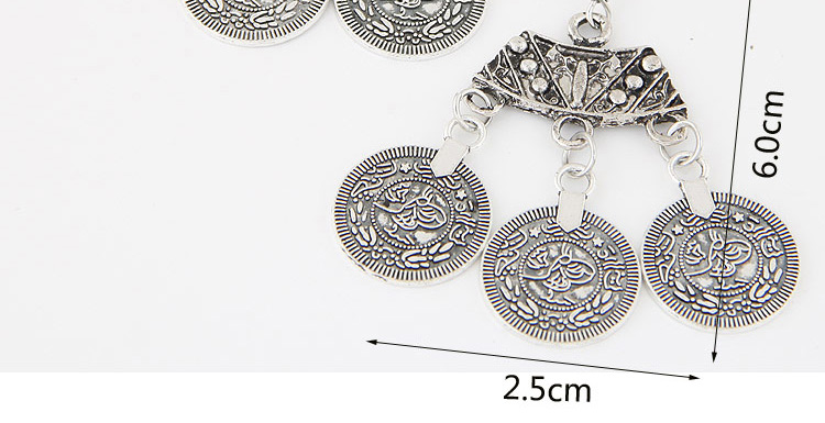 Vintage Anti-silver Color Coin Shape Pendant Decorated Tassel Earring,Drop Earrings