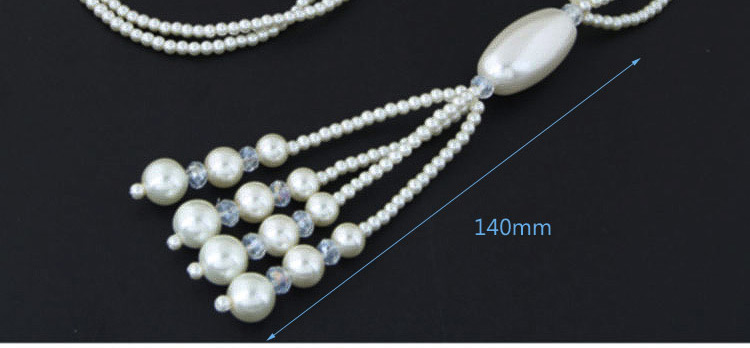 Fashion White Pearls Deocrated Tassel Design Double Layer Long Necklace,Beaded Necklaces