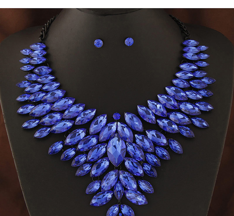 Trendy Sapphire Blue Oval Shape Gemstone Decorated Multi-layer Jewelry Sets,Jewelry Sets