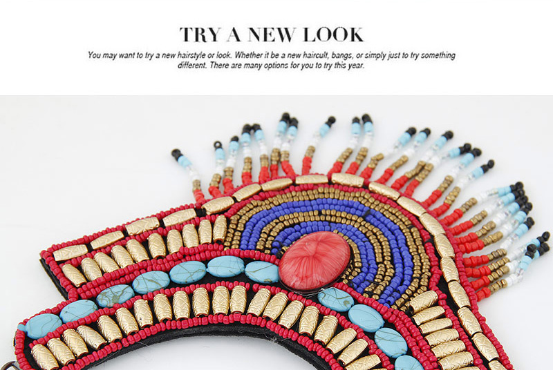 Trendy Multi-color Bead Tassel Pendant Decorated Irregular Shape Collar Necklace,Beaded Necklaces