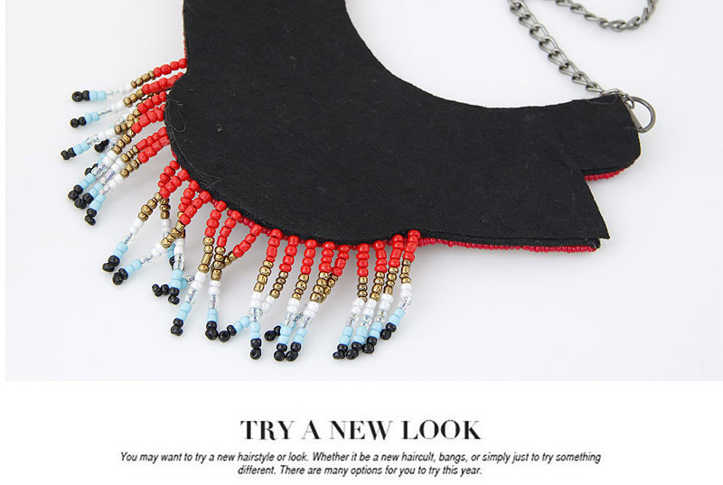 Trendy Multi-color Bead Tassel Pendant Decorated Irregular Shape Collar Necklace,Beaded Necklaces