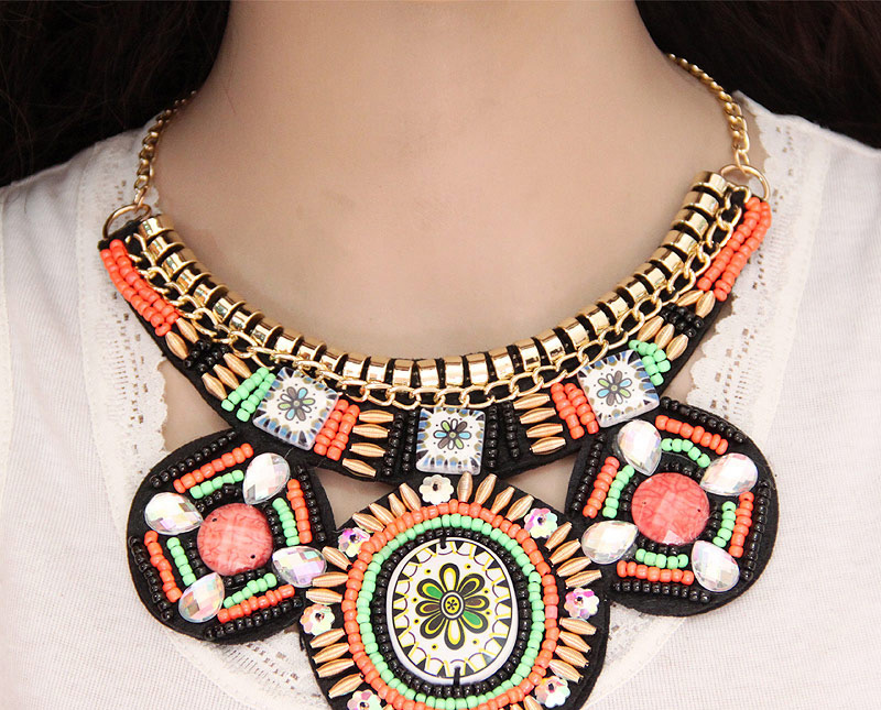 Trendy Multi-color Beads Decorated Round Shape Simple Collar Necklace,Beaded Necklaces