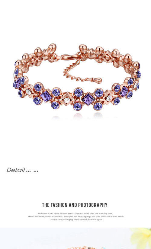 Fashion Rose Gold+purple Gemstone Shape Diamond Decorated Simple Bracelets,Crystal Bracelets