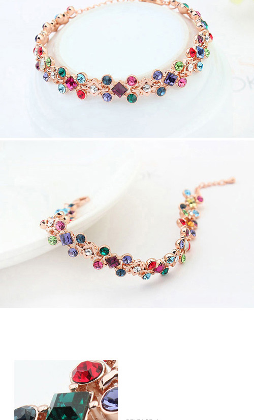 Fashion Rose Gold+plum Red Gemstone Shape Diamond Decorated Simple Bracelets,Crystal Bracelets