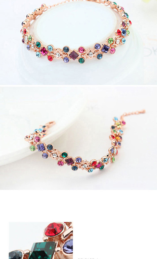 Fashion Rose Gold+blue Gemstone Shape Diamond Decorated Simple Bracelets,Crystal Bracelets