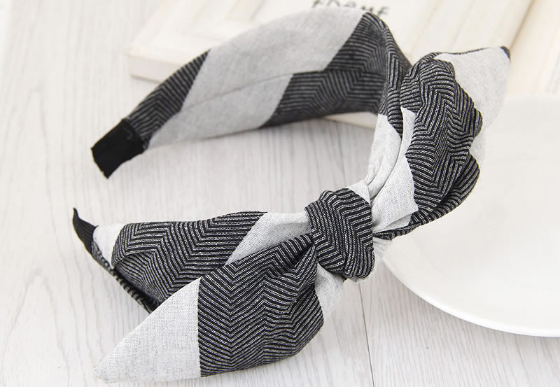 Fashion Black+gray Color Matching Design Bowknot Shape Simple Hair Clasp,Head Band