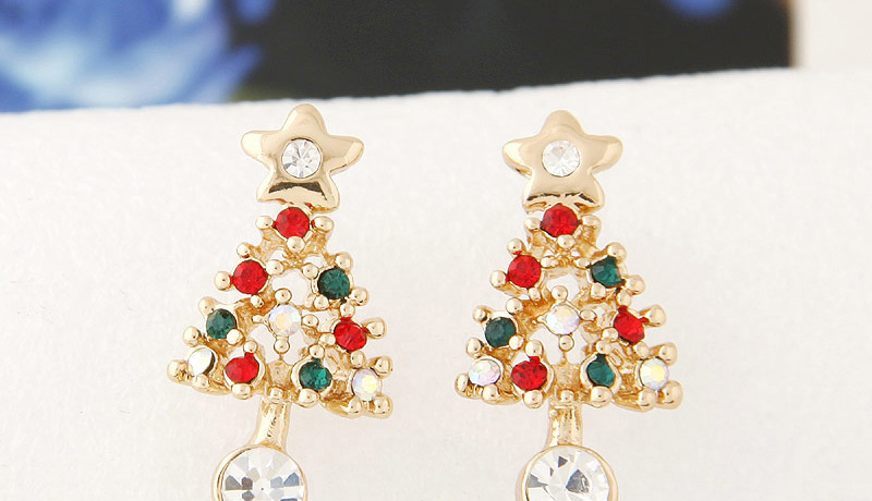 Personlity Multil-color Christmas Trees Shape Decorated Simple Earrings,Stud Earrings