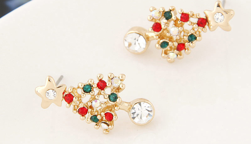 Personlity Multil-color Christmas Trees Shape Decorated Simple Earrings,Stud Earrings
