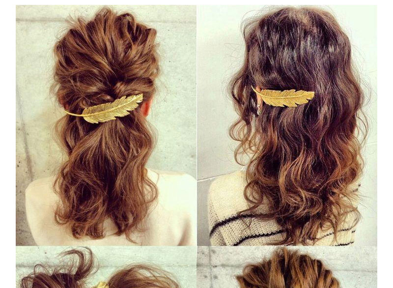 Fashion Gold Color Metal Leaf Decorated Pure Color Design Hair Clip,Hairpins