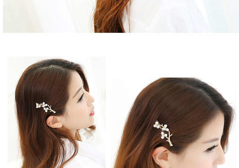 Elegant White Pearl Decorated Branch Design Simple Hair Clip,Hairpins