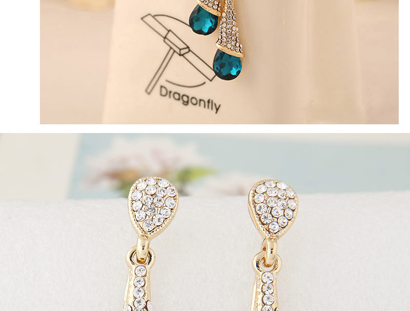 Fashion Peacock Blue Diamond Decorated Waterdrop Beads Earring,Drop Earrings