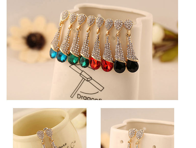 Fashion Red Diamond Decorated Waterdrop Beads Earring,Drop Earrings