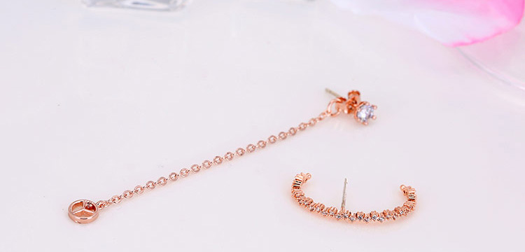Elegant Rose Gold Round Pendant Decorated Asymmetric Earring,Drop Earrings
