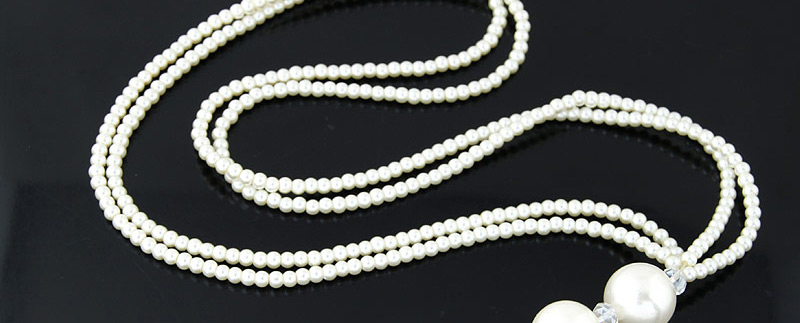 Fashion White Pearl Tassel Pendant Decorated Multilayer Necklace,Beaded Necklaces