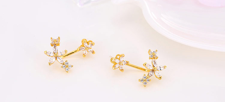 Sweet Gold Color Diamond Clover Shape Decorated Simple Earring,Stud Earrings