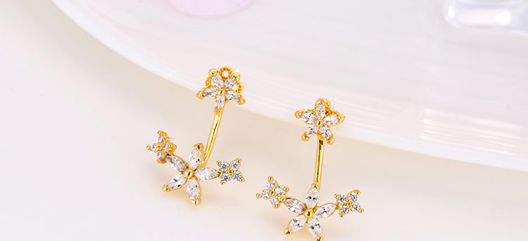 Sweet Rose Gold Diamond Clover Shape Decorated Simple Earring,Stud Earrings