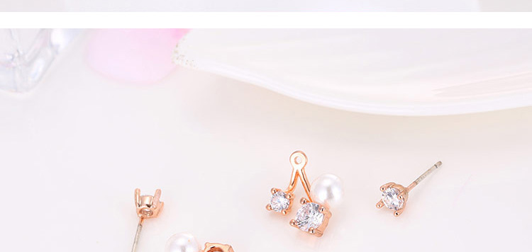 Sweet Rose Gold Diamond&pearl Ball Shape Decorated Simple Earring,Stud Earrings