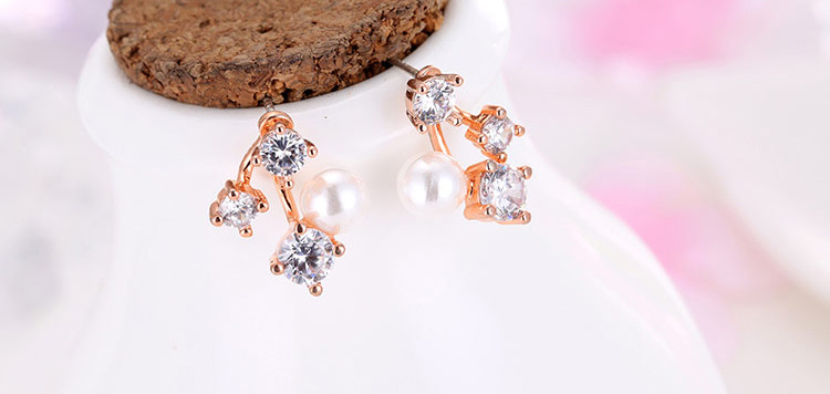 Sweet Gold Color Diamond&pearl Ball Shape Decorated Simple Earring,Stud Earrings