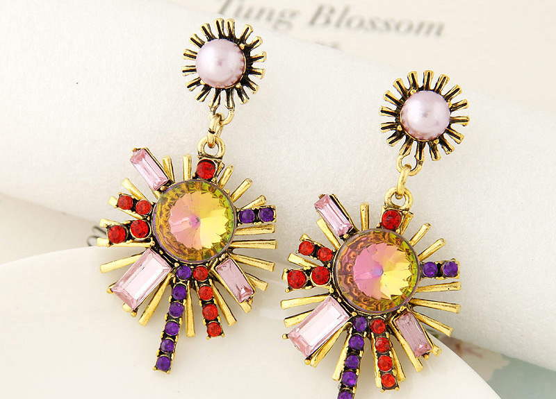Sweet Multi-color Sunflower Shape Diamond Pendant Decorated Simple Earring,Drop Earrings