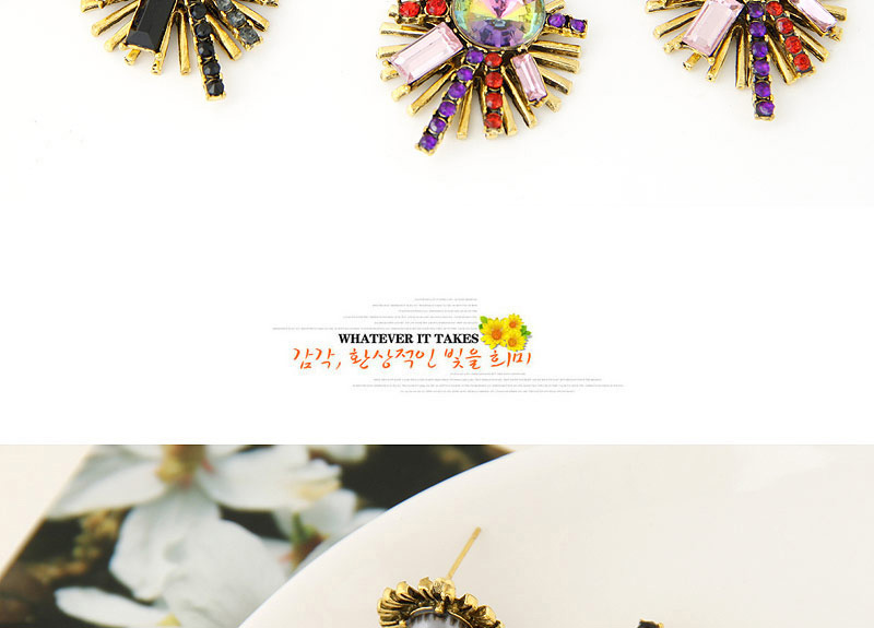 Sweet Black Sunflower Shape Diamond Pendant Decorated Simple Earring,Drop Earrings