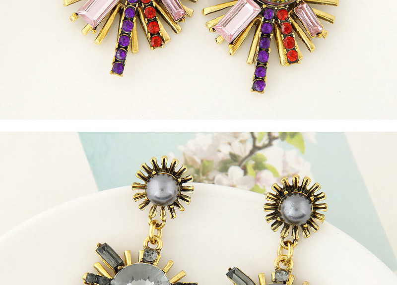 Sweet Black Sunflower Shape Diamond Pendant Decorated Simple Earring,Drop Earrings