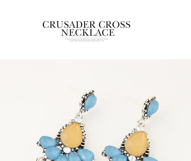 Sweet Yellow+blue Gemstone Tassel Pendant Decorated Waterdrop Earring,Drop Earrings