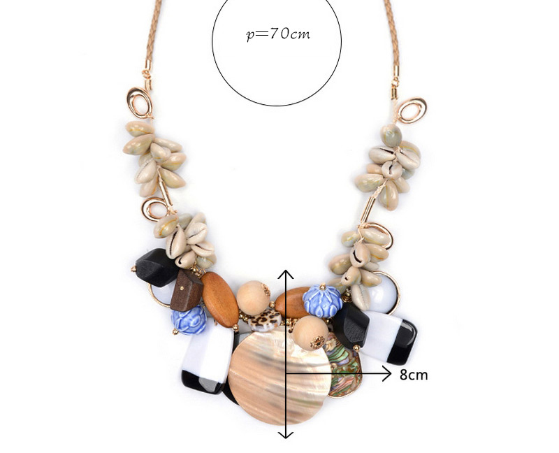 Exaggerate Beige Shell&beads Weaving Decorated Short Chain Necklace,Bib Necklaces