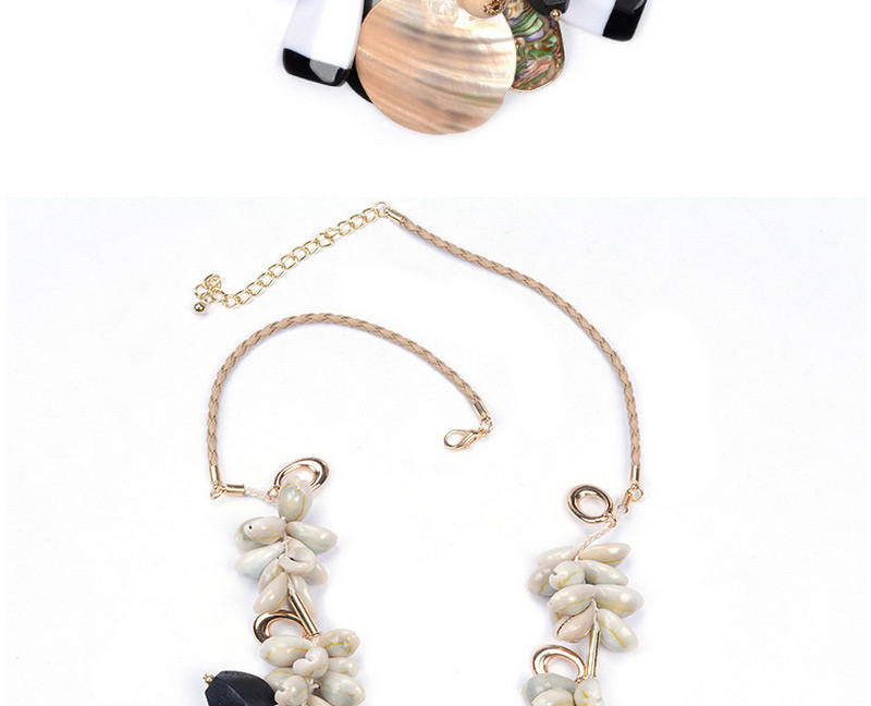 Exaggerate Beige Shell&beads Weaving Decorated Short Chain Necklace,Bib Necklaces