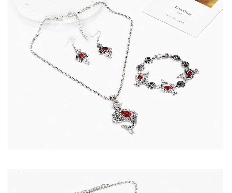 Personality Red Hollow Out Fish Pendant Decorated Jewerly Sets,Jewelry Sets