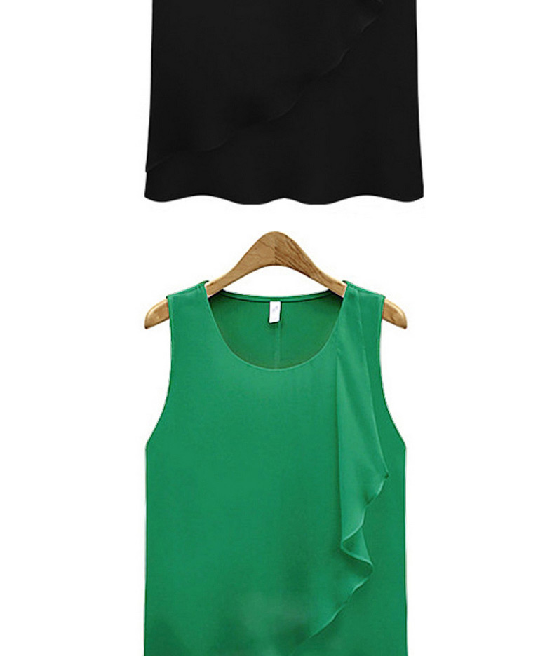 Trendy Black Pure Color Falbala Decorated Sleeveless Tank Tops,Tank Tops & Camis