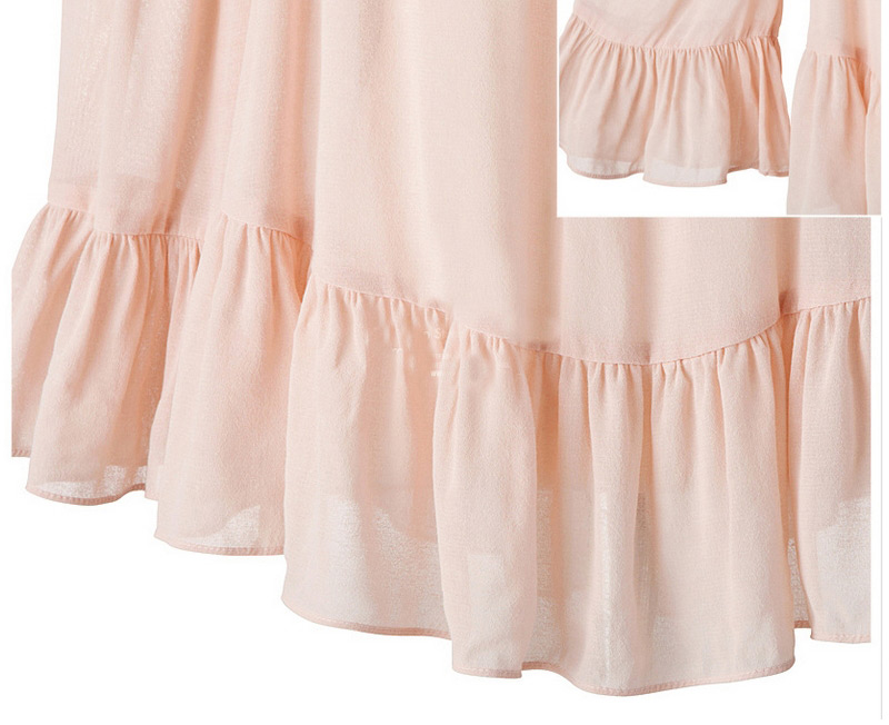 Sweet Pink Pure Color Decorated Off-the-shoulder Strap Falbala Skirt,Tank Tops & Camis