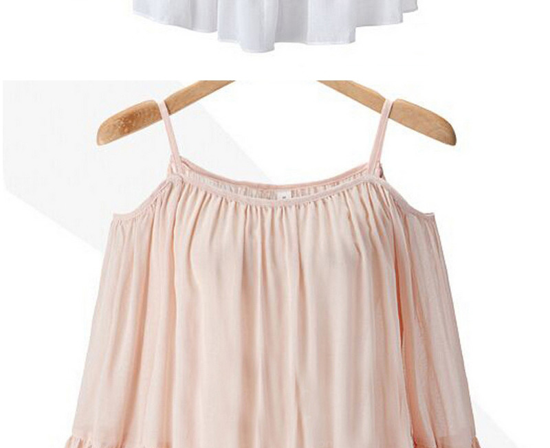 Sweet Pink Pure Color Decorated Off-the-shoulder Strap Falbala Skirt,Tank Tops & Camis