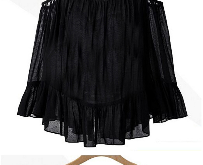 Sweet Black Pure Color Decorated Off-the-shoulder Strap Falbala Skirt,Tank Tops & Camis