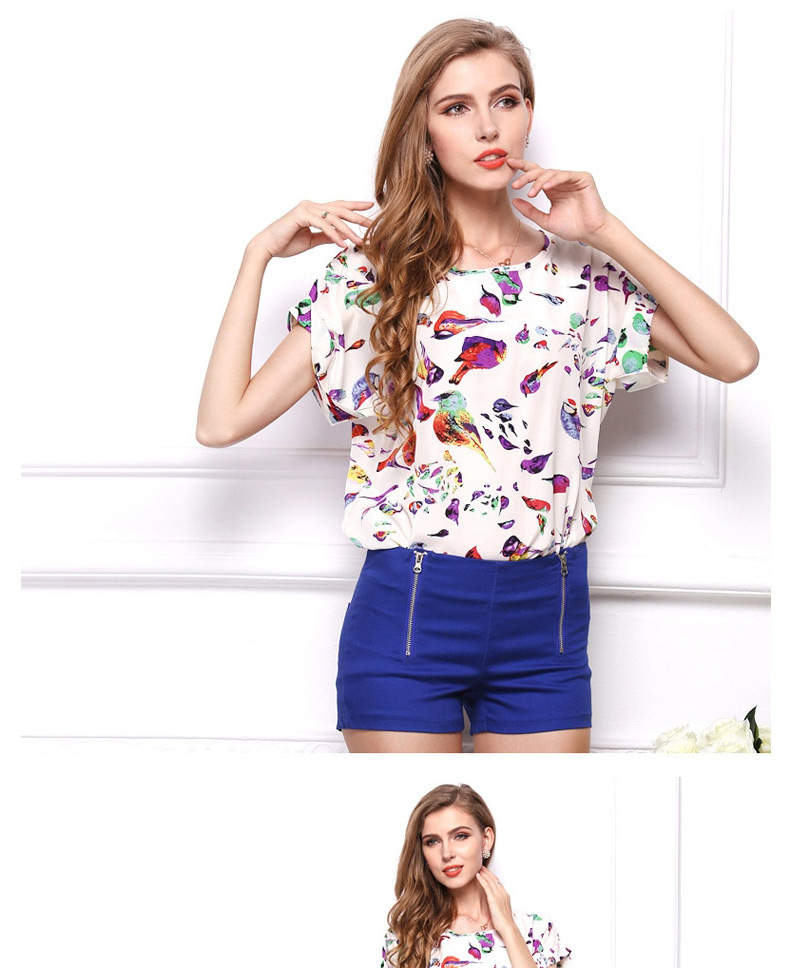 Trendy Multi-color Brid Pattern Decorated Short Sleeve Simple T-shirt,Tank Tops & Camis
