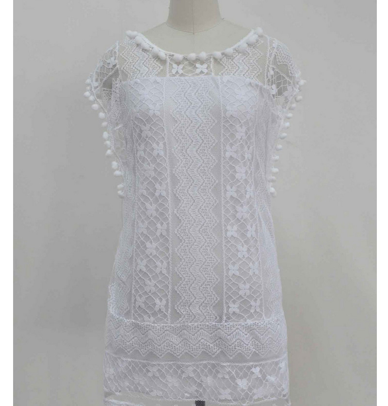 Sweet White Lace Flower Decorated Sleeveless Loose Dress,Long Dress