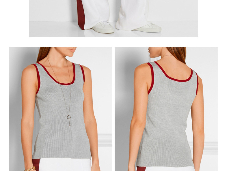 Sexy Gray Color Matching Decorated Simple Knitting Shoulder Vest,Tank Tops & Camis
