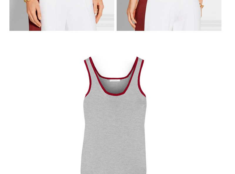 Sexy Gray Color Matching Decorated Simple Knitting Shoulder Vest,Tank Tops & Camis
