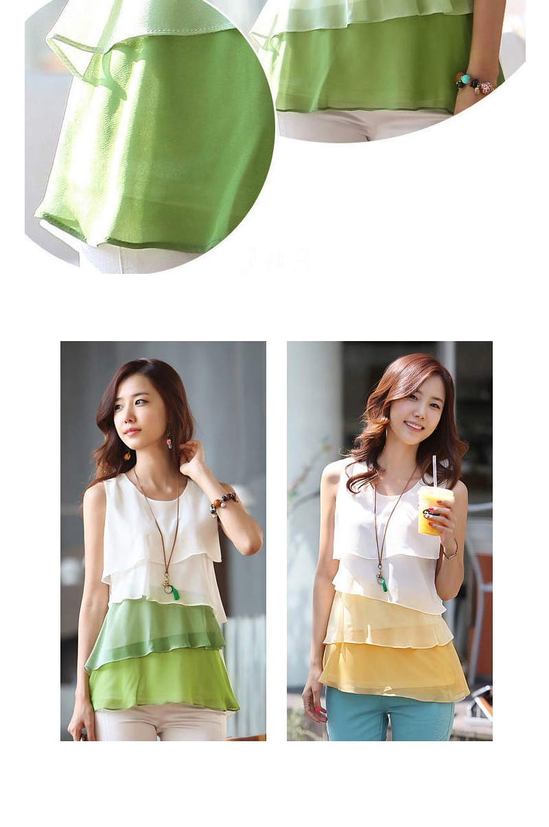Sweet Coffee Irregular Gradients Decorated Sleeveless Multilayer Tops,Tank Tops & Camis