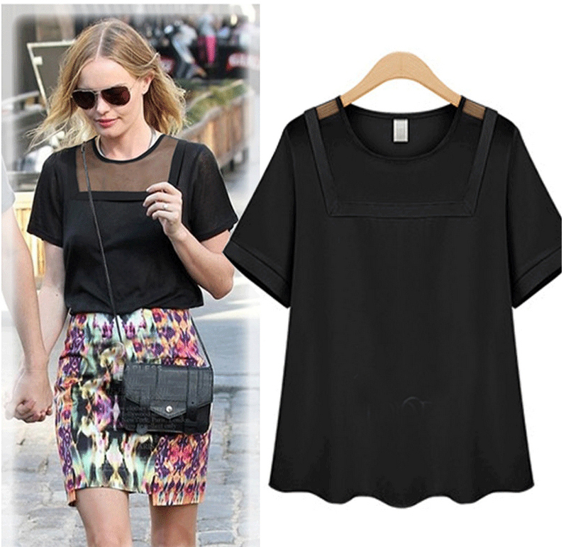 Fashion Black Hollow Out Net Splicing Decorated Short Sleeveless Pure Color Blouse,Tank Tops & Camis