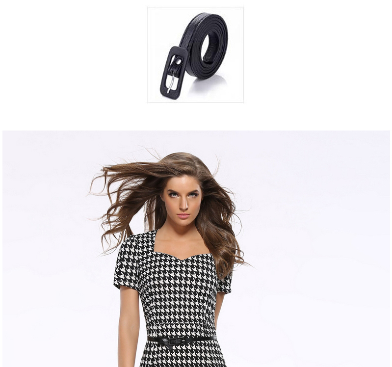 Fashion Black Plover Pattern Decorated Short Sleeve Tight Falbala Fishtail Dress,Knee Length