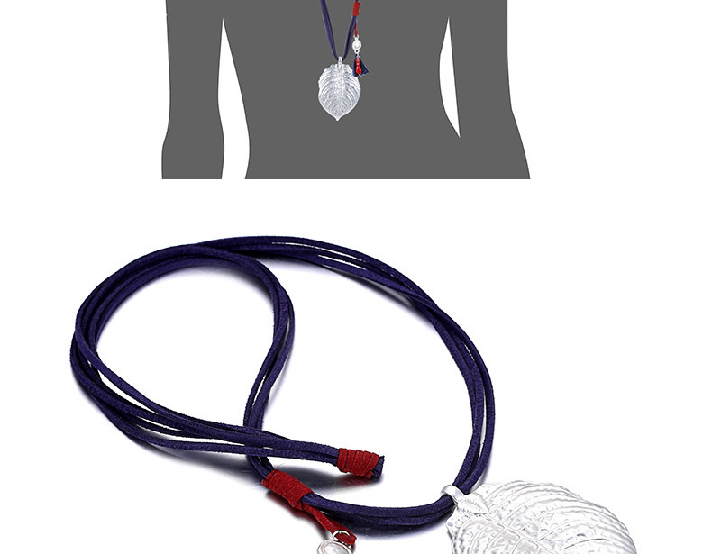 Elegant Silver Color+blue Leaf Shape Pendant Decorated Multilayer Necklace,Pendants