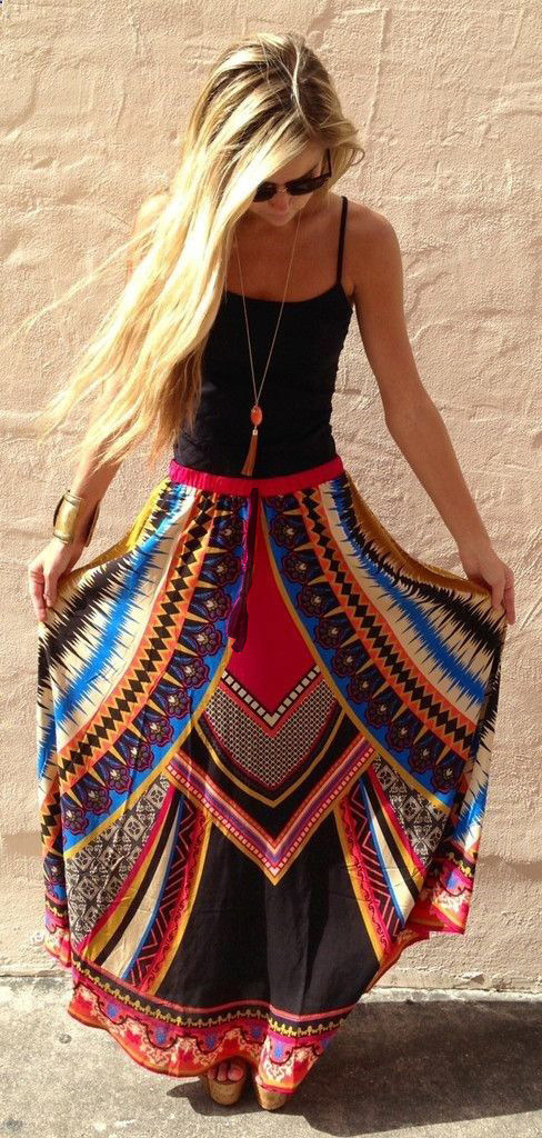 Fashion Multi-color Big Round Flower Pattern Decorated Falbala Long Skirts,Skirts