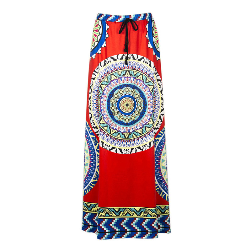Fashion Multi-color Geometric Shape Pattern Decorated Falbala Long Skirts,Skirts